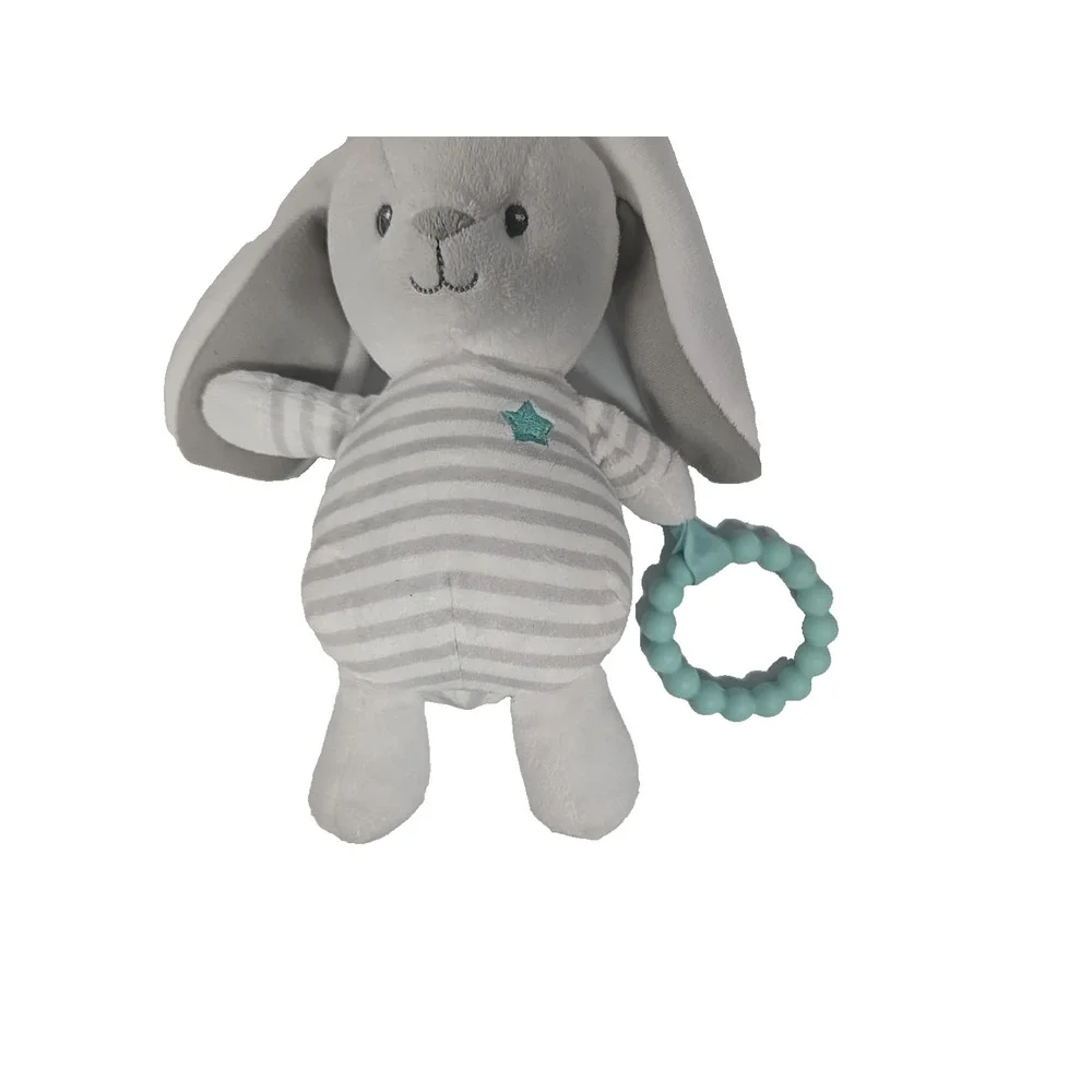 Carters 2018 White Bunny Rabbit Blue Striped Teether Lovey Stuffed Plush Clip